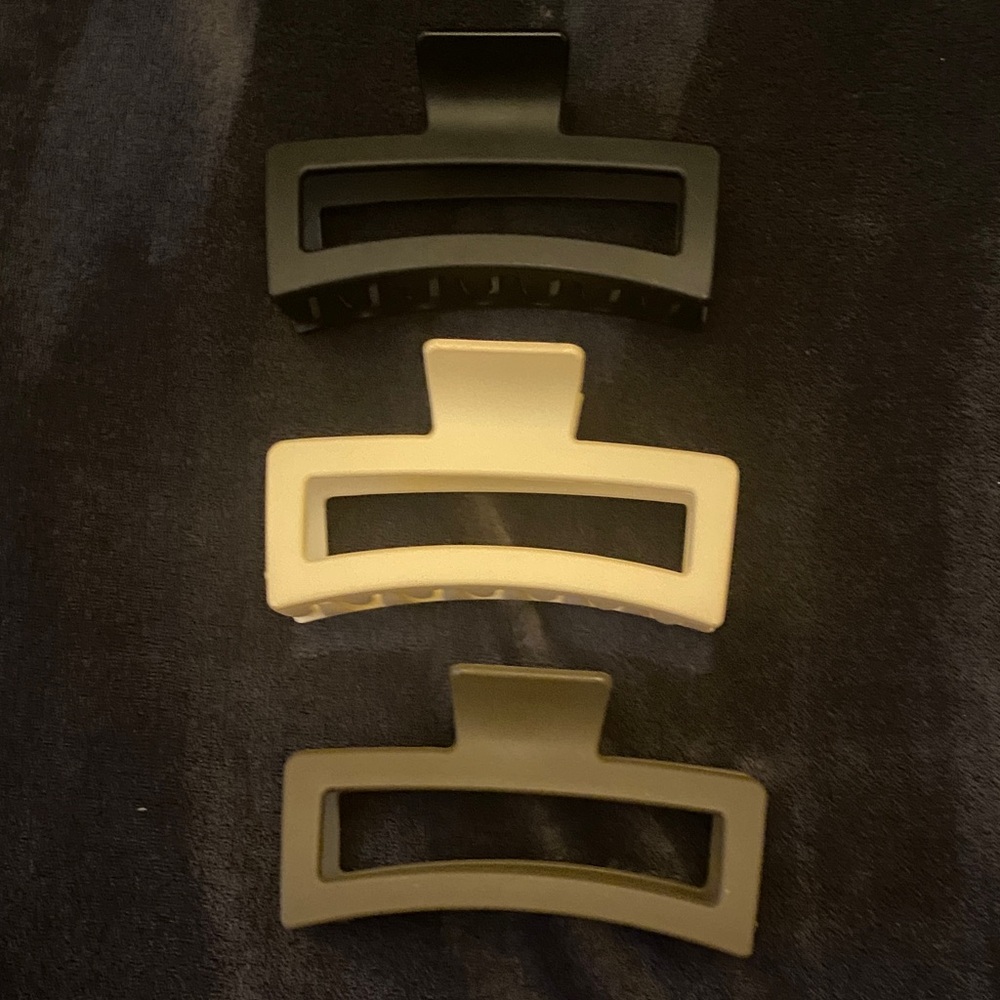 Set of Three Hair Claw Clips in Black, Cream, and Tan